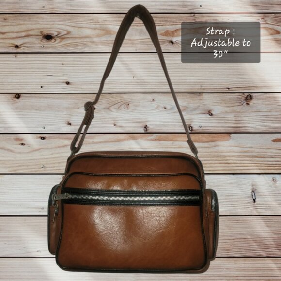 Vintage Carmel Brown Leather Camera Shoulder Messenger Bag -